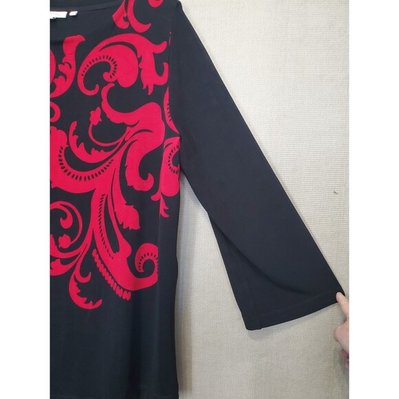 Chico's Travelers Black Red Paisley Boat Neck Long Sleeve Tunic Size 3 (XL) - Picture 2 of 6